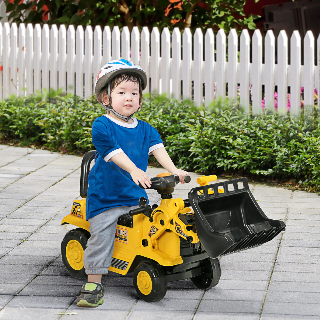 Ride On Excavator With Under Seat Storage, Pull Cart Kids Bulldozer For Boys & Girls, Sit And Scoot Construction Toy With Horn, Front Loader Shovel, For Sand And Snow, Ages 3 Years Old Yellow Abs