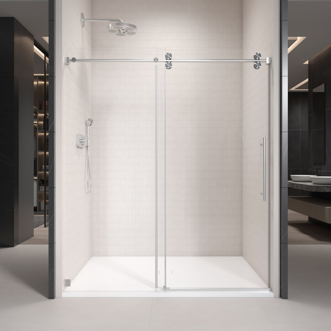 68'' 72'' W X 76'' H Single Sliding Frameless Shower Door With 3 8 Inch 10Mm Clear Glass In Brushed Nickel Brushed Nickel Stainless Steel