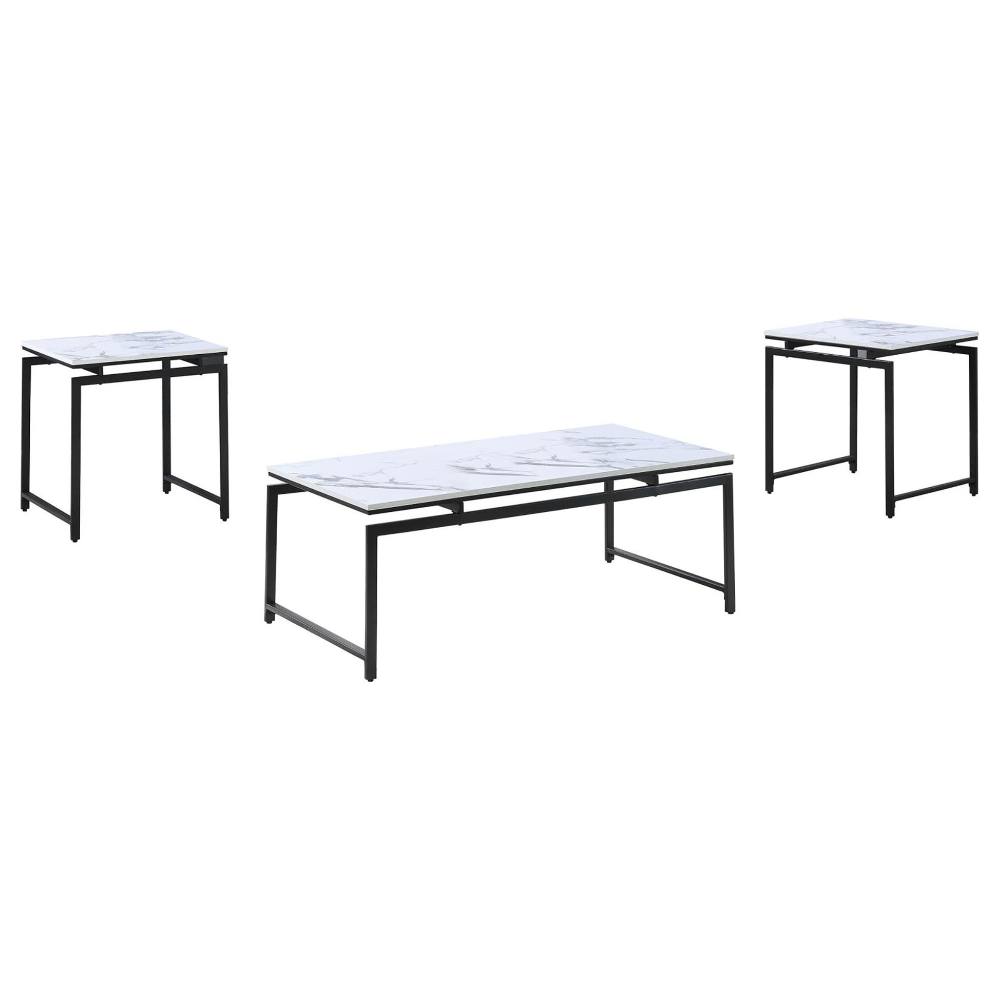 White Faux Marble And Dark Gunmetal 3 Piece Occasional Set White Primary Living Space Contemporary,Modern Tabeltop Rectangular Coffee & End Tables Metal