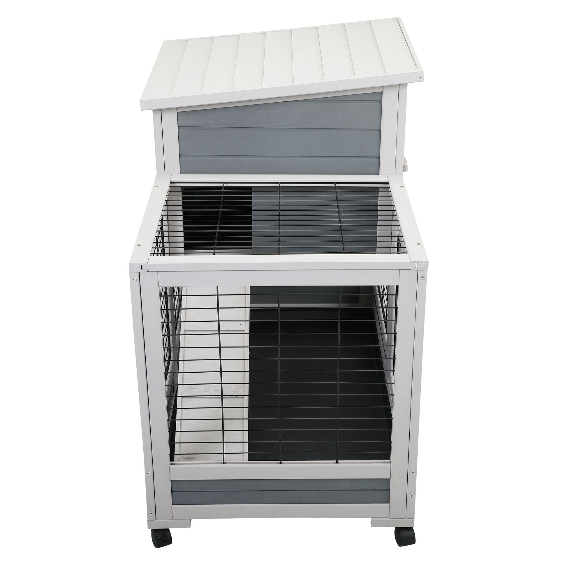 Wooden Rabbit Hutch, Outdoor Pet Bunny House Wooden Cage With Ventilation Gridding Fence, Openable Door, Cleaning Tray, Gray Gray Wood