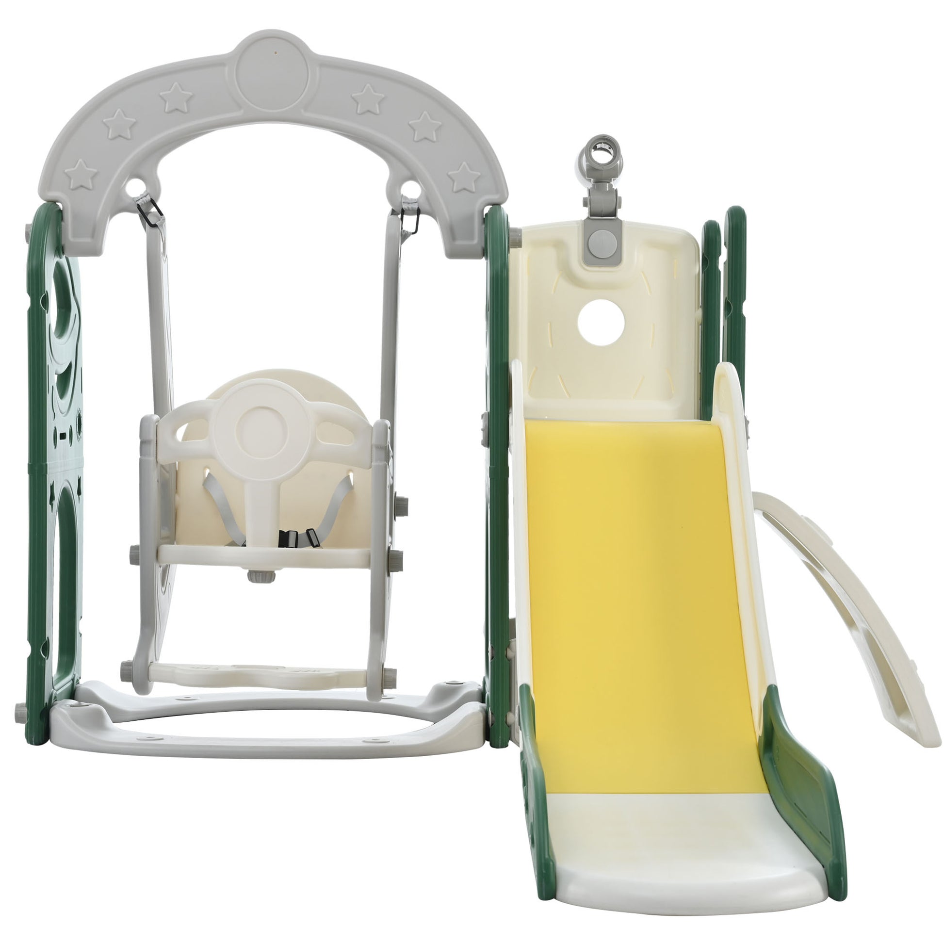 Toddler Slide And Swing Set 5 In 1, Kids Playground Climber Slide Playset With Telescope, Freestanding Combination For Babies Indoor & Outdoor Yellow Hdpe