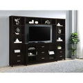 Cappuccino Media Tower With Shelf And Drawer 4 Brown Standard Horizontal Primary Living Space Closed Back Wood Contemporary,Modern Rubberwood Wood
