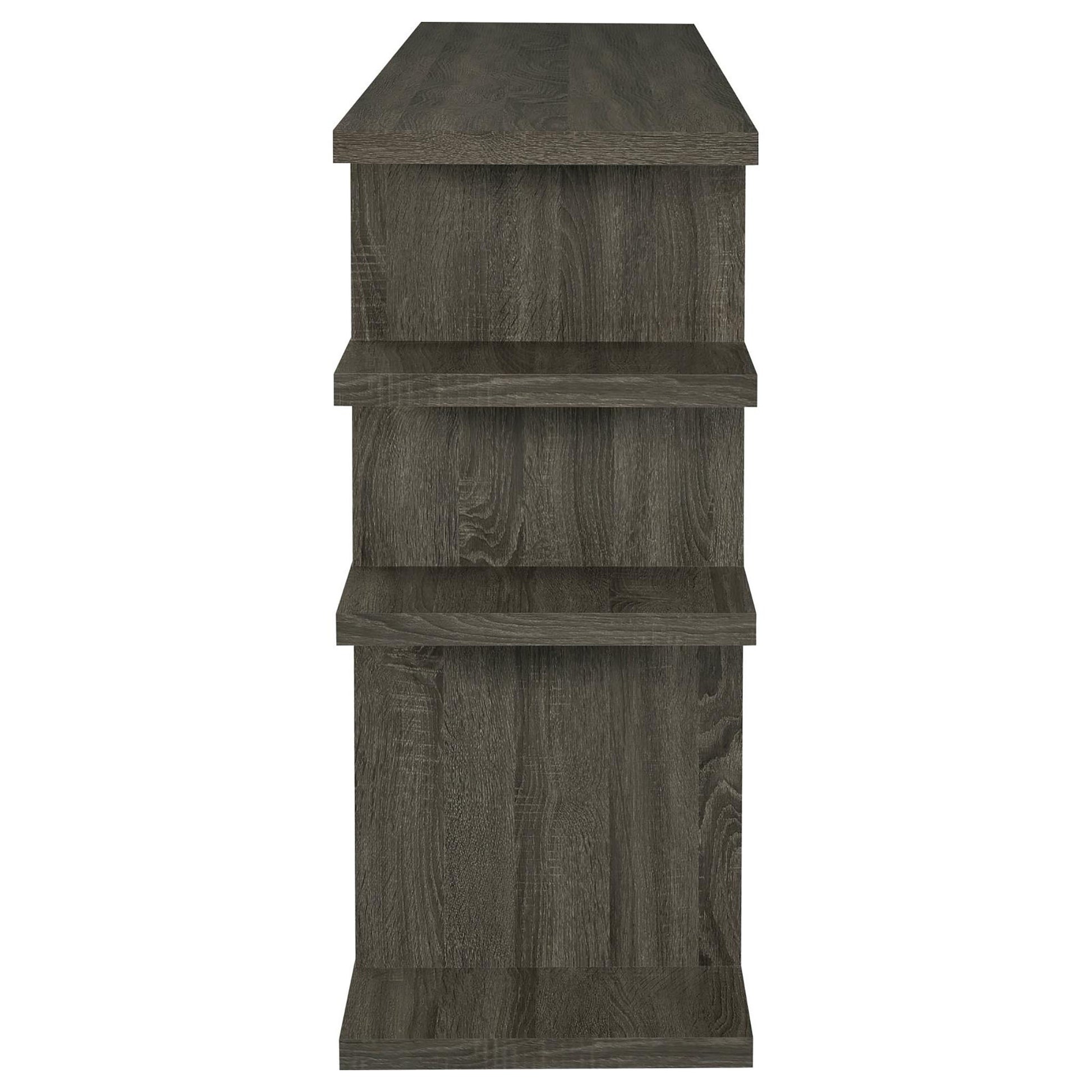 Weathered Grey 3 Tier Open Back Bookcase 3 Grey Etagere Horizontal Primary Living Space Open Back Wood Rustic Wood