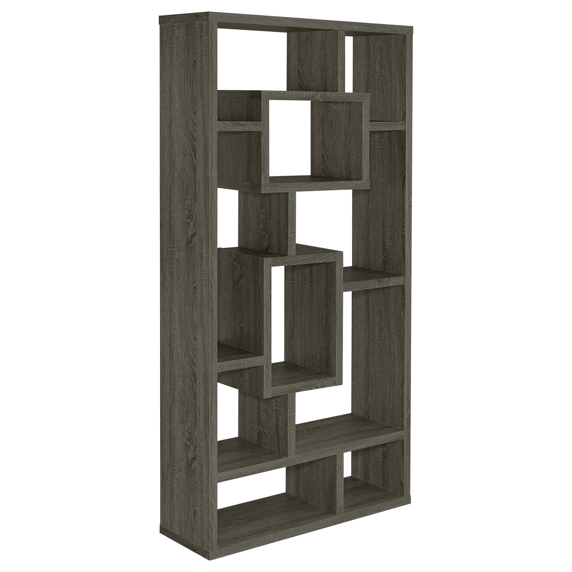 Weathered Grey 10 Shelf Open Back Bookcase 8 Or More Grey Gray Geometric Horizontal Primary Living Space Open Back Wood Contemporary,Modern Wood