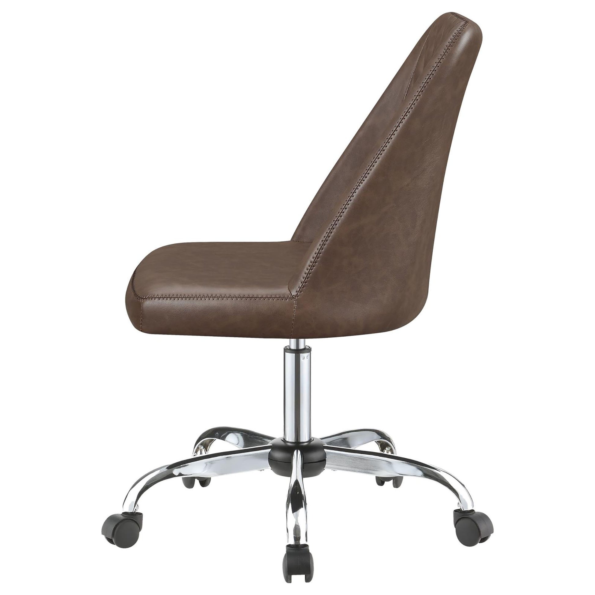 Brown And Chrome Adjustable Desk Chair Brown Office Transitional Office Chairs Solid Back Foam Adjustable Height Upholstered