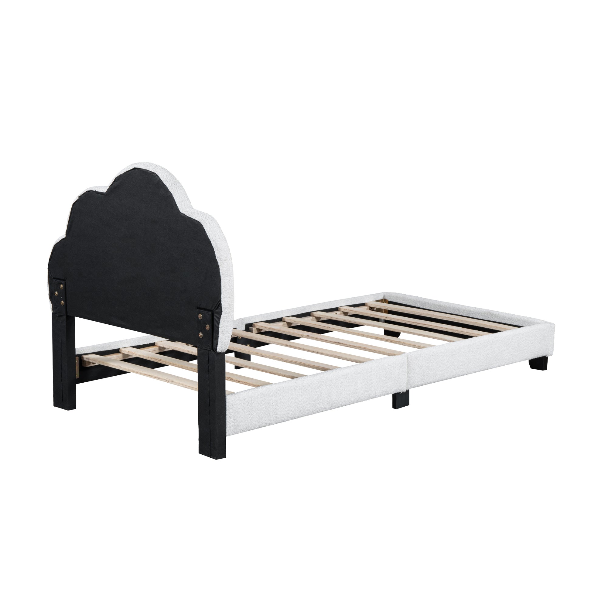 Twin Size Upholstered Boucle Fabric Platform Bed With Cloud Shaped Headboard White Upholstered