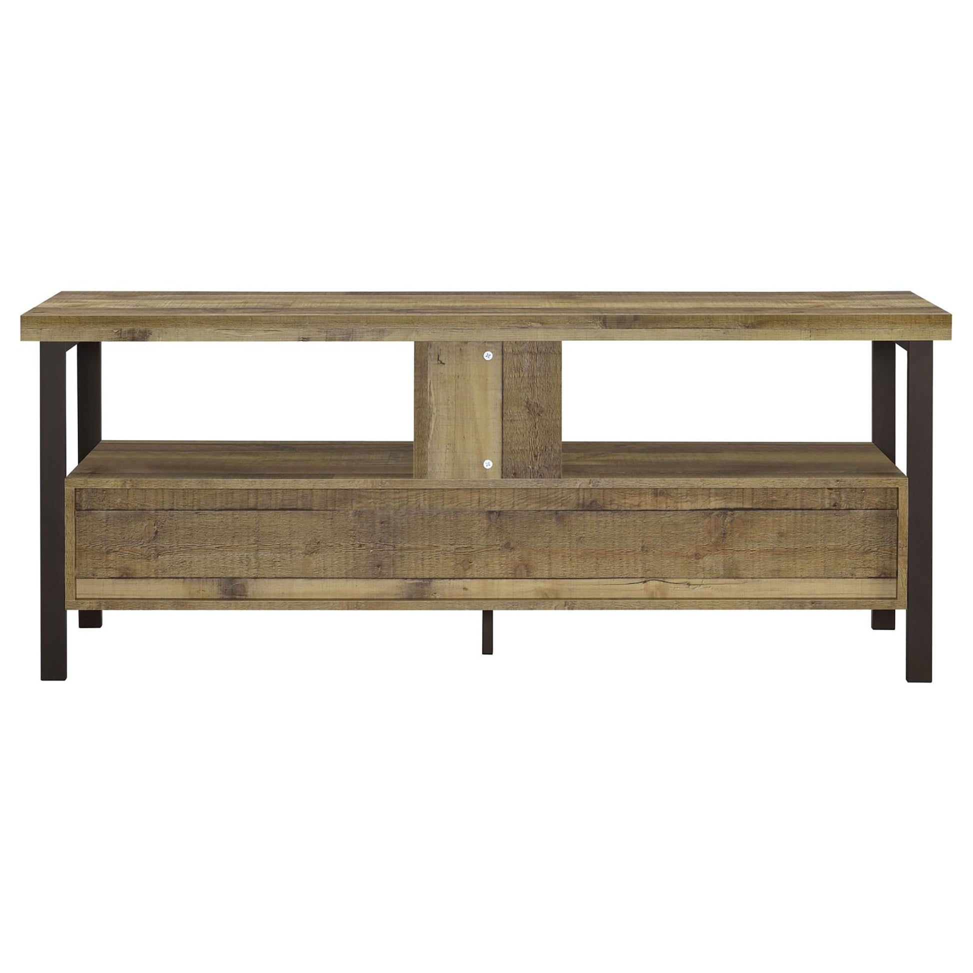 Weathered Pine And Dark Bronze 2 Drawer Tv Console Brown Primary Living Space 50 59 Inches 60 69 Inches Rustic 60 Inches Wood