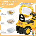 Ride On Excavator With Under Seat Storage, Pull Cart Kids Bulldozer For Boys & Girls, Sit And Scoot Construction Toy With Horn, Front Loader Shovel, For Sand And Snow, Ages 3 Years Old Yellow Abs