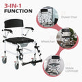 Accessibility Commode Wheelchair, Rolling Shower Wheelchair With 4 Castor Wheels, Rectangle Detachable Bucket, & Waterproof Design, 17