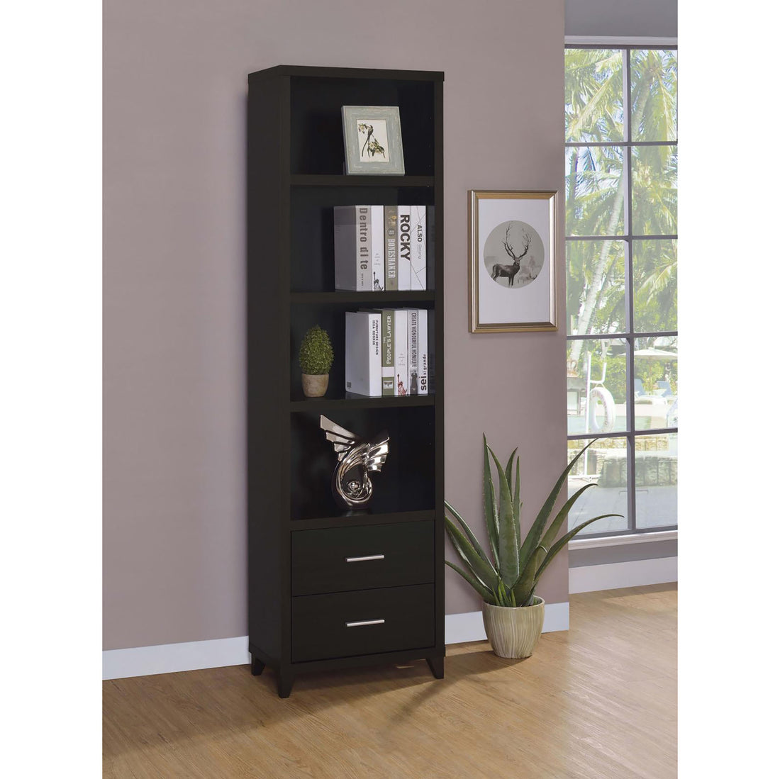 Cappuccino Media Tower With Shelf And Drawer 4 Brown Standard Horizontal Primary Living Space Closed Back Wood Contemporary,Modern Rubberwood Wood