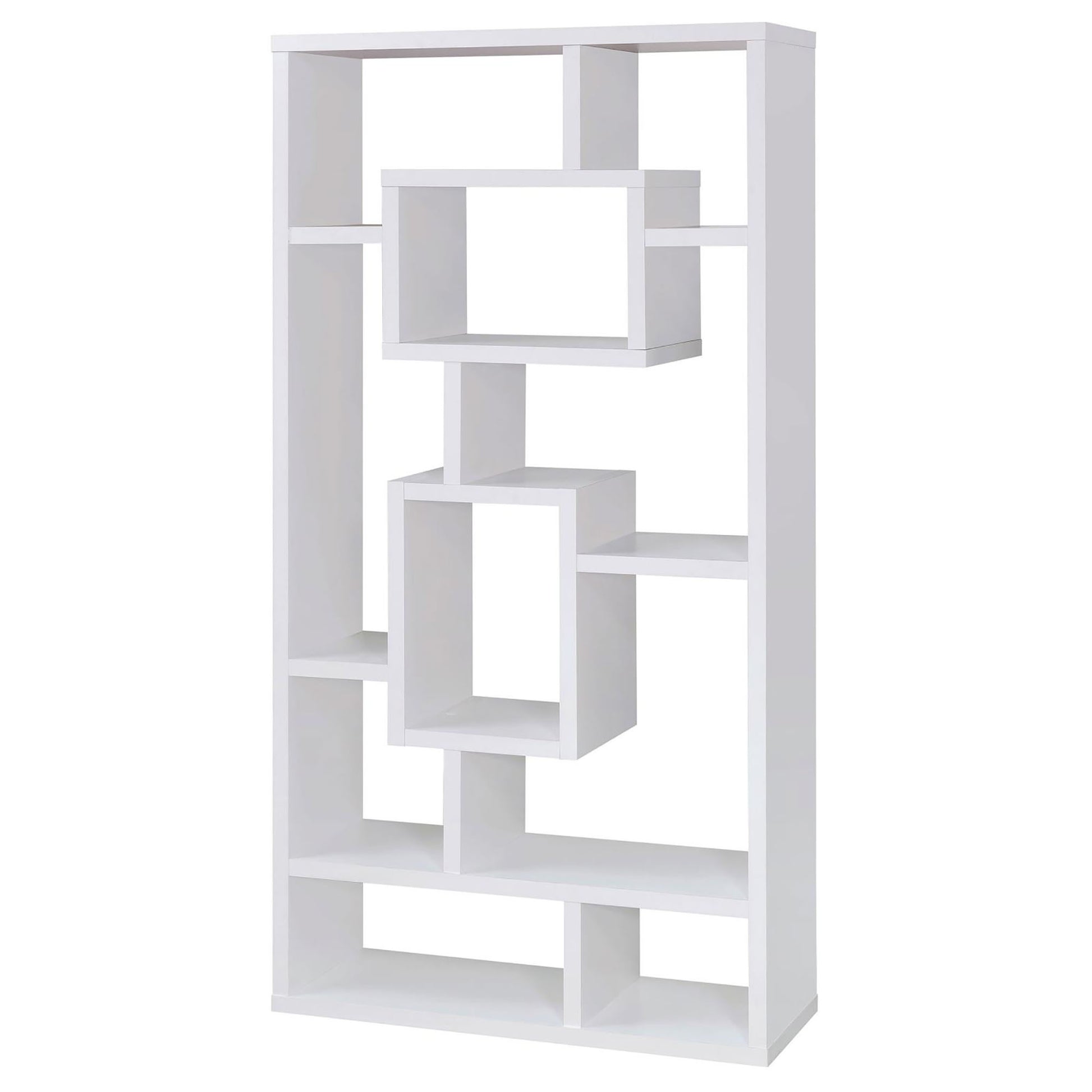 White 10 Shelf Open Back Bookcase 8 Or More White Geometric Horizontal Primary Living Space Open Back Wood Contemporary,Modern Wood