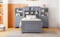 Twin Size Wood Platformbed With Vertical All In One Cabinet And 4 Drawers On Each Side, Gray Twin Gray Solid Wood Mdf