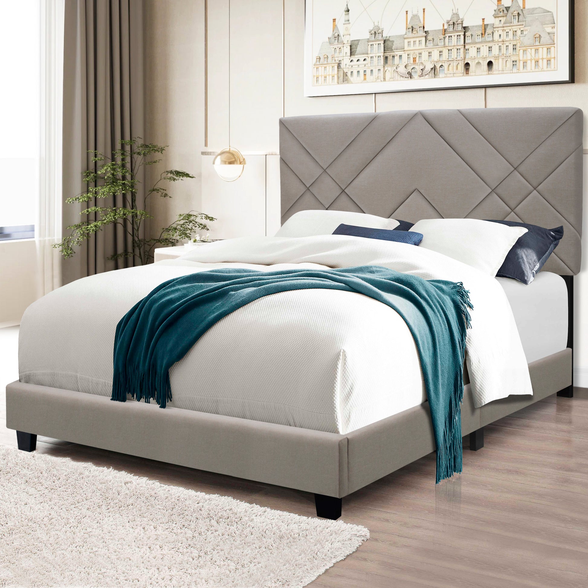 Beige Queen Size Adjustable Upholstered Bed Frame Stain Resistant Cleans Up With A Light Wipe Simple Design Suitable For Any Room Box Spring Not Required Queen Beige Wood Espresso Bedroom Minimalist,Modern,Shabby Chic Rubberwood Adjustable Bedbase Fiber