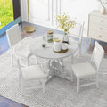5 Piece Retro Functional Dining Set, 1 Extendable Table With A 16 Inch Leaf And 4 Upholstered Chairs For Dining Room And Kitchen Antique White Antique White Solid Wood