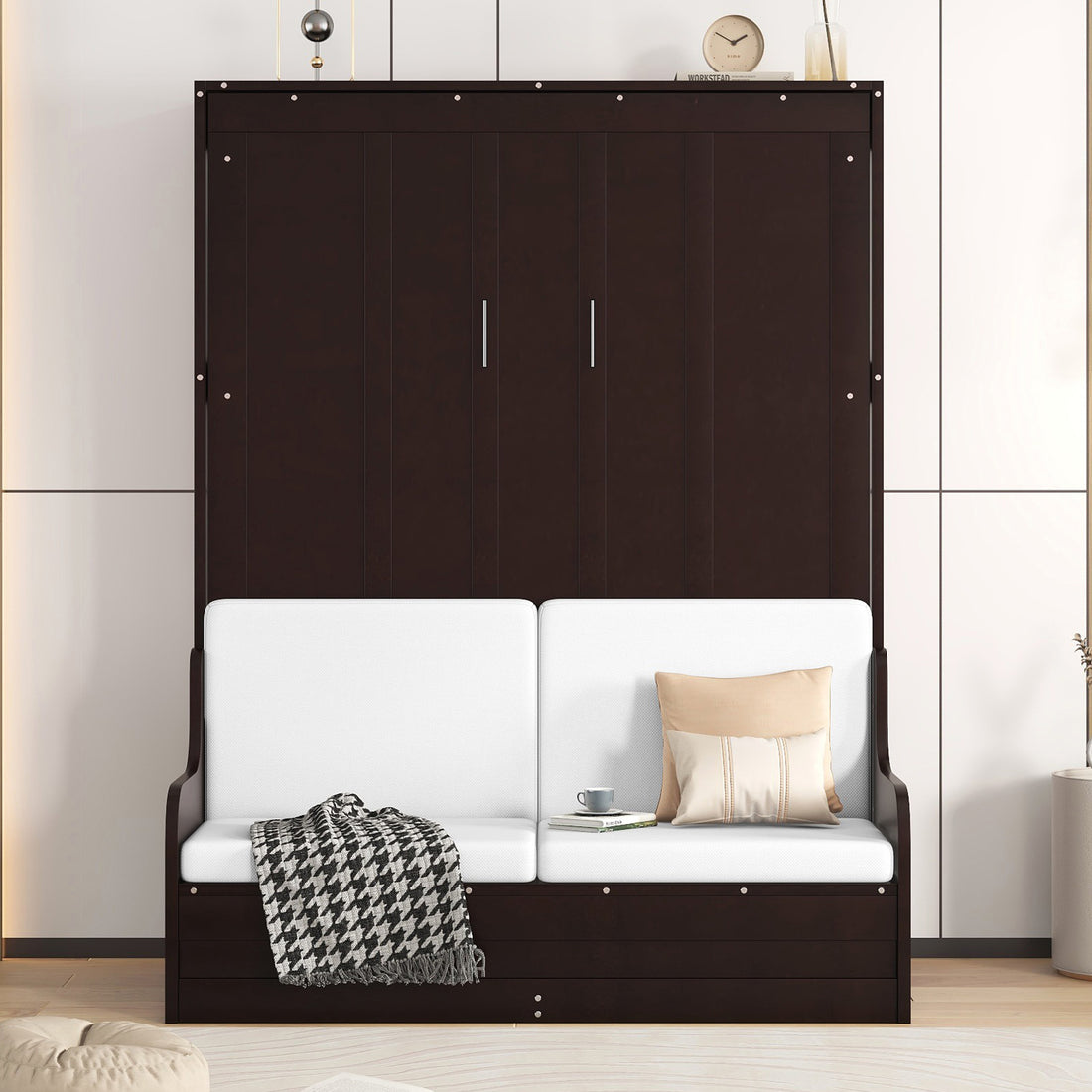 Queen Size Murphy Bed Wall Bed With Cushion,Espresso Queen Espresso Mdf Lvl