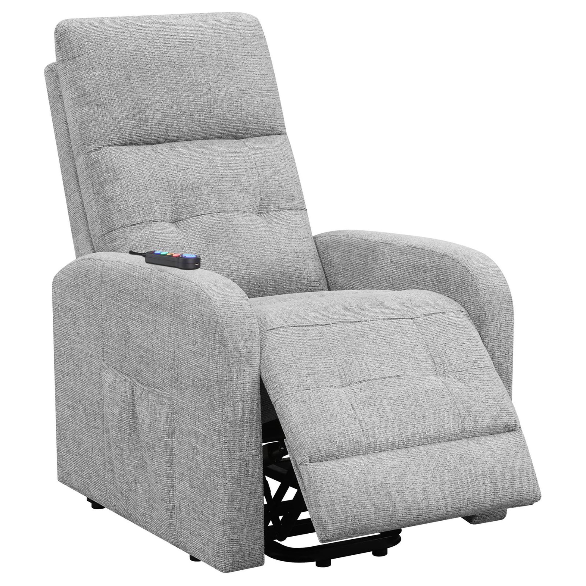 Grey Tufted Power Lift Recliner Grey Chenille Power Remote Wood Primary Living Space Tufted Back Contemporary,Modern Recessed Arms Foam Upholstered