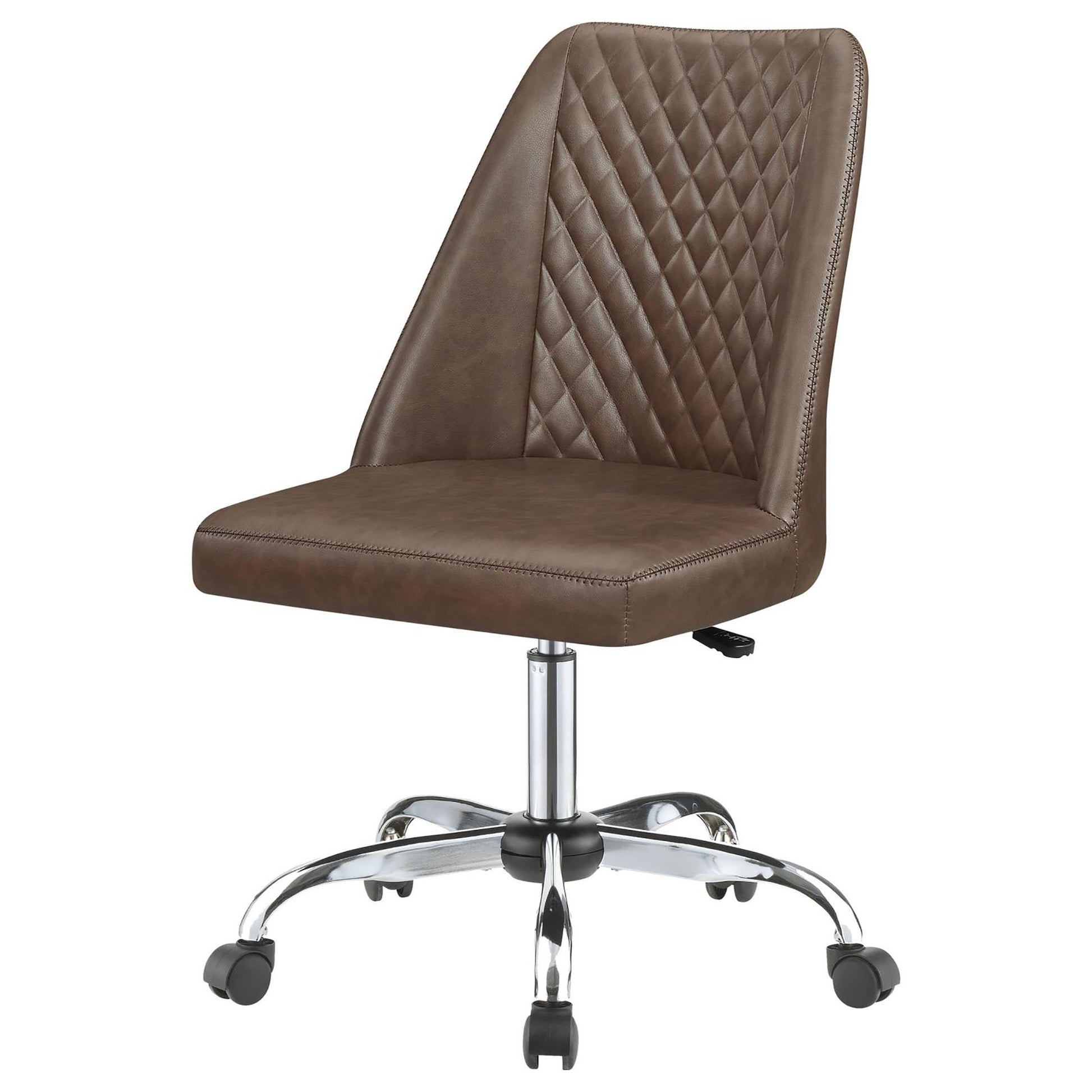 Brown And Chrome Adjustable Desk Chair Brown Office Transitional Office Chairs Solid Back Foam Adjustable Height Upholstered