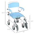 Accessibility Commode Wheelchair, Rolling Shower Wheelchair With 4 Castor Wheels, Rectangle Detachable Bucket, & Waterproof Design, 17
