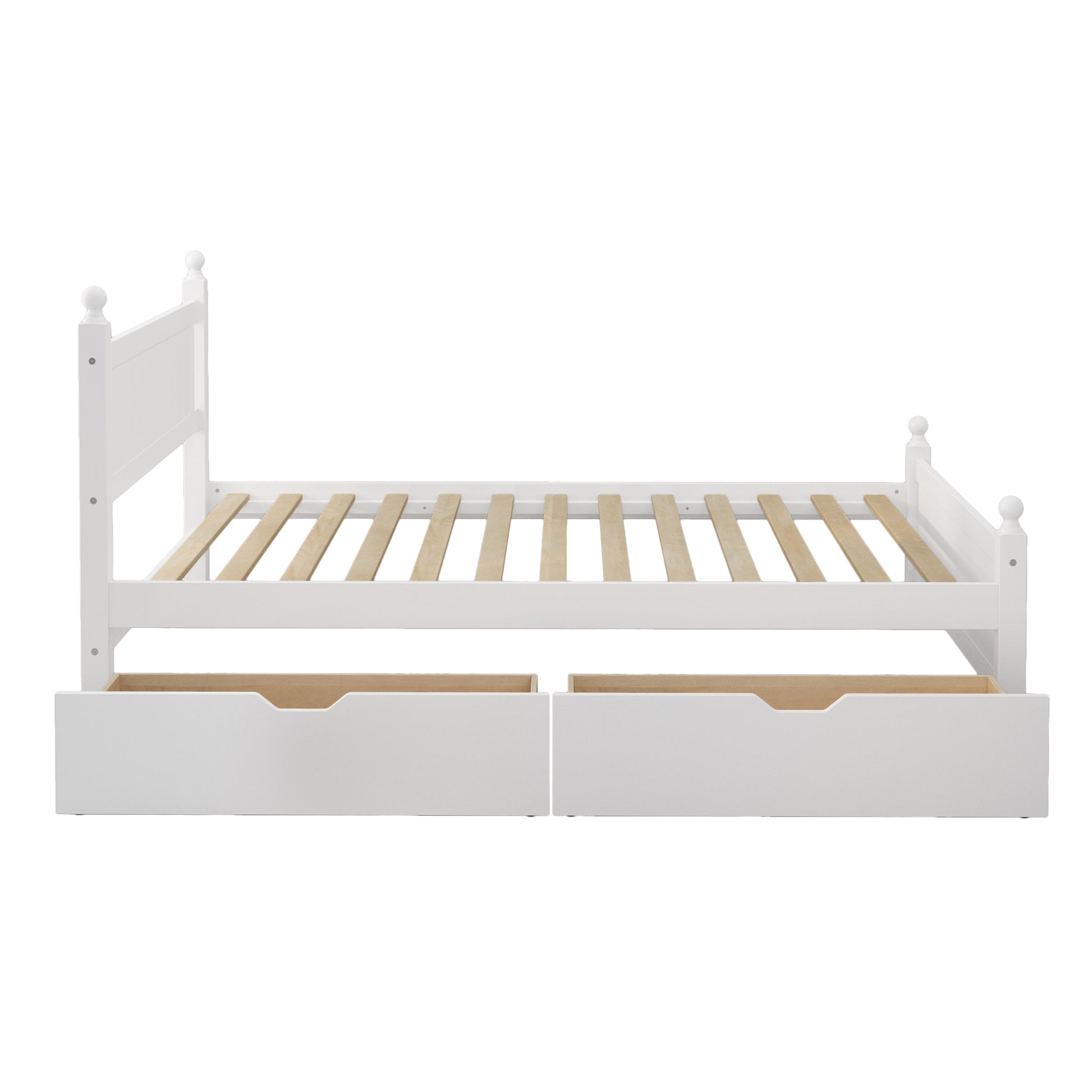 Full Size Solid Wood Platform Bed Frame With 2 Drawers For Limited Space Kids, Teens, Adults, No Need Box Spring, White Box Spring Not Required Full White Wood Bedroom Mid Century Modern,Modern Pine Bed Frame Wood