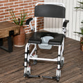 Accessibility Commode Wheelchair, Rolling Shower Wheelchair With 4 Castor Wheels, Rectangle Detachable Bucket, & Waterproof Design, 17
