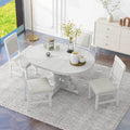 5 Piece Retro Functional Dining Set, 1 Extendable Table With A 16 Inch Leaf And 4 Upholstered Chairs For Dining Room And Kitchen Antique White Antique White Solid Wood