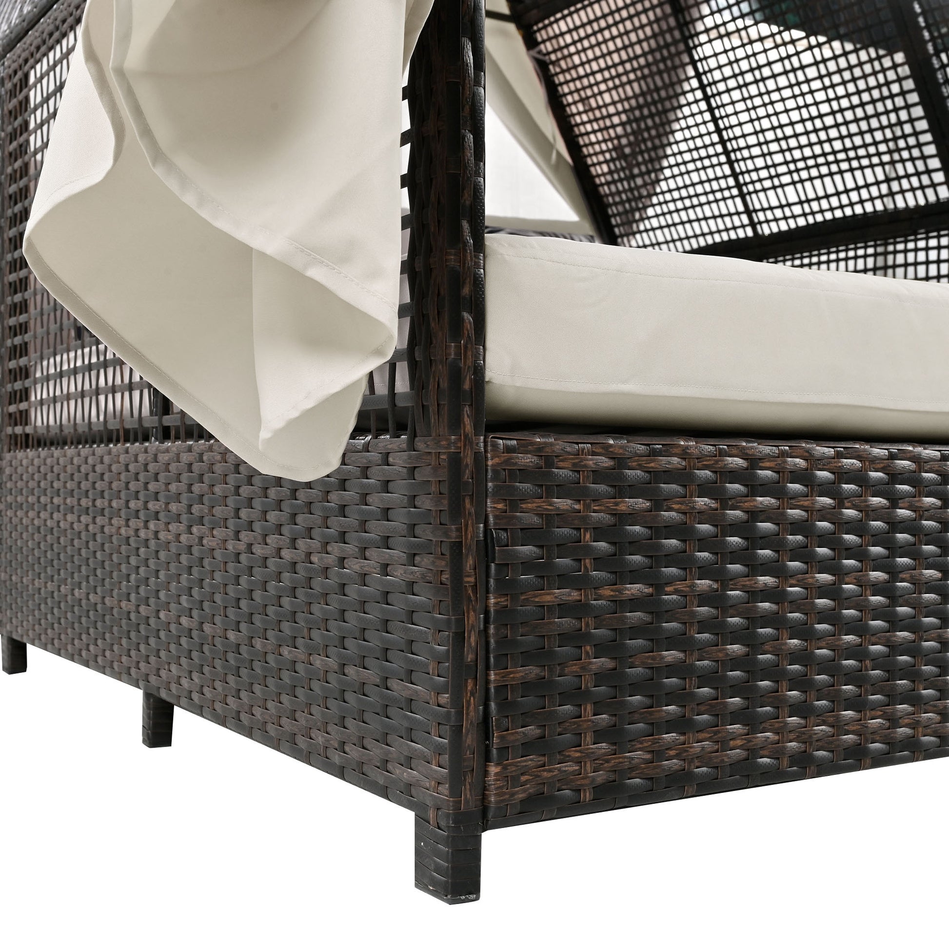 Outdoor Daybed Patio Lounge Bed With Adjustable Backrest Outdoor Double Sun Lounger With Curtains, 4 Pillows For Garden Patio Poolside Balcony Beach, Beige Yes Beige Water Resistant Frame Water Resistant Cushion Garden & Outdoor Sectional Seating Groups