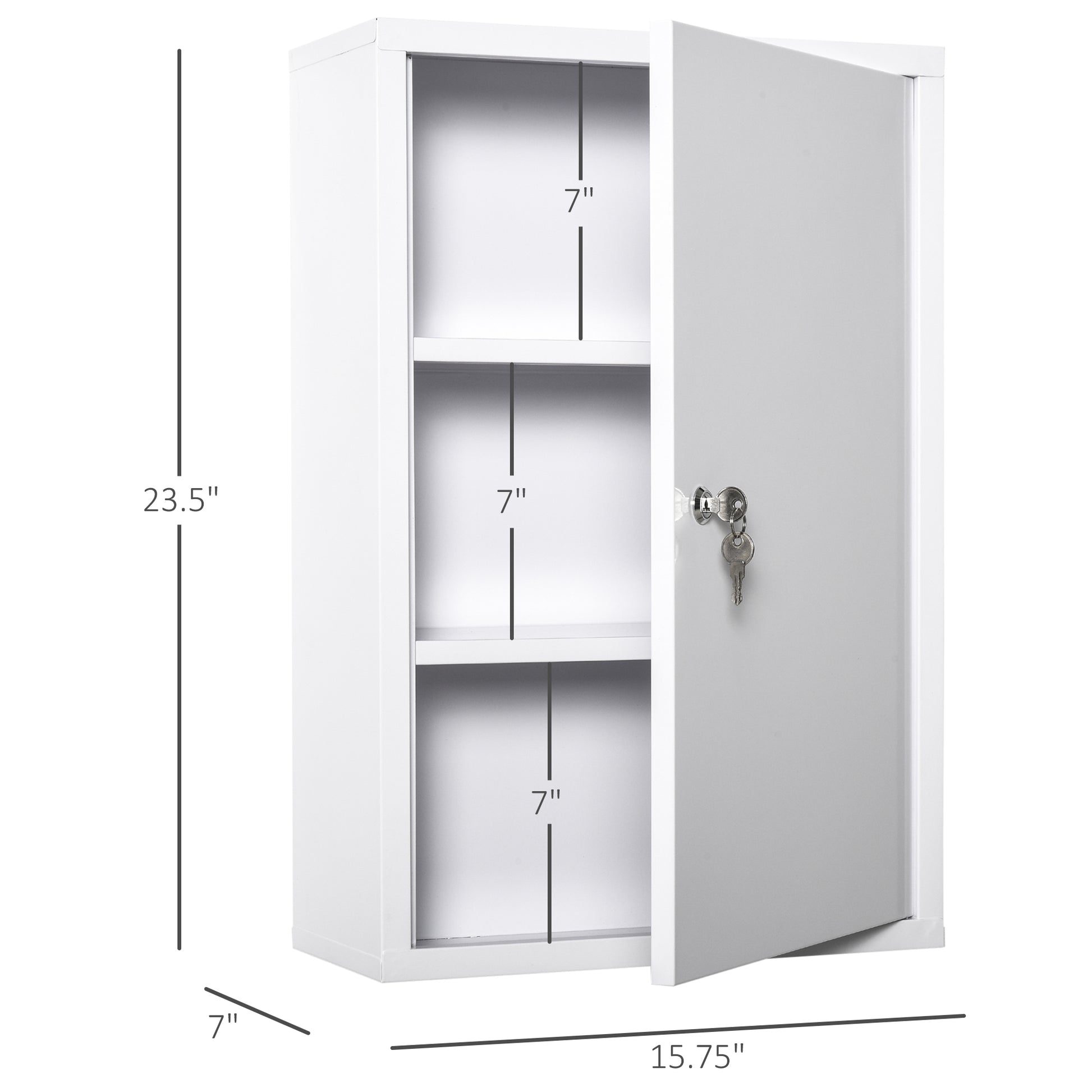 Kleankin Steel Wall Mount Medicine Cabinet 3 Tier Emergency Box For Bathroom Kitchen, Lockable With 2 Keys, White White Steel