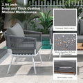 K&K 4 Piece Boho Rope Patio Furniture Set, Outdoor Furniture With Acacia Wood Table, Patio Conversation Set With Deep Seating & Thick Cushion For Backyard Porch Balcony, Grey Yes Complete Patio Set Grey Weather Resistant Frame Fade Resistant Cushion