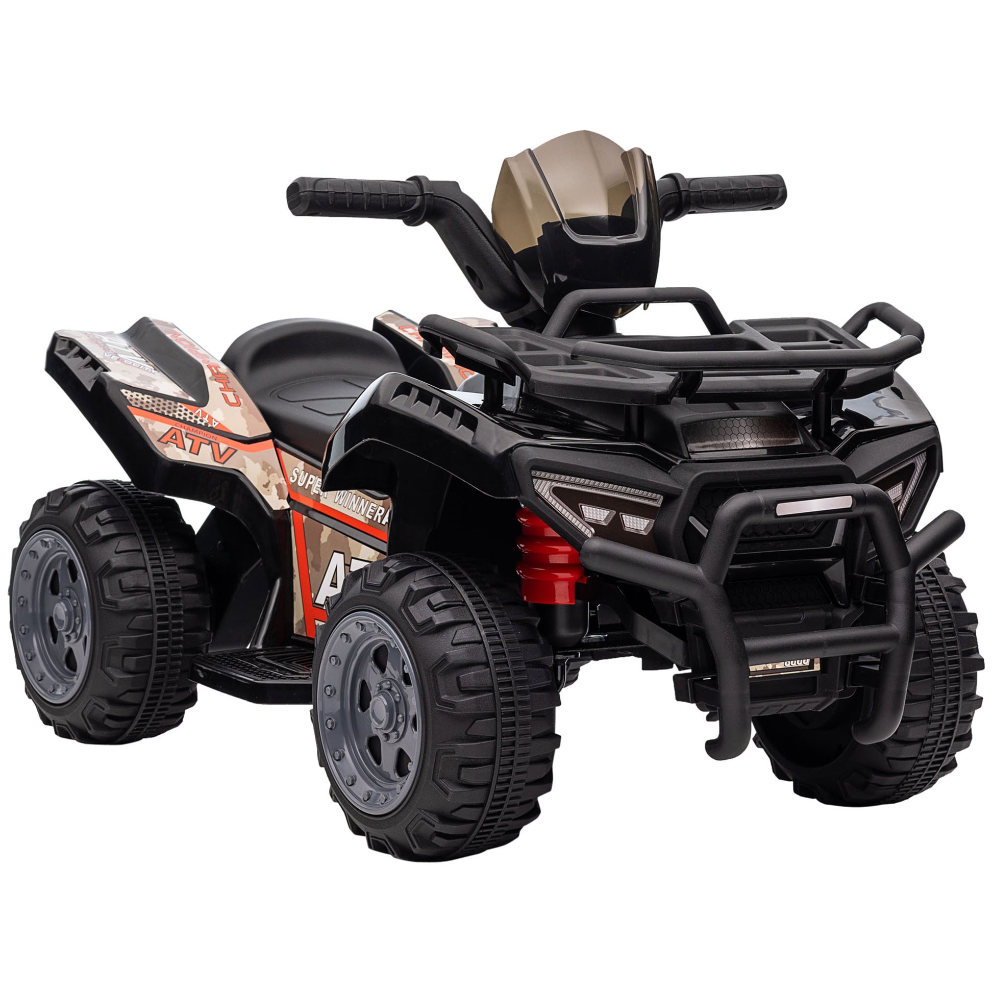 Kids Atv Four Wheeler Ride On Car, Motorized Quad, 6V Battery Powered Electric Quad With Songs For 18 36 Months, Black Black Steel