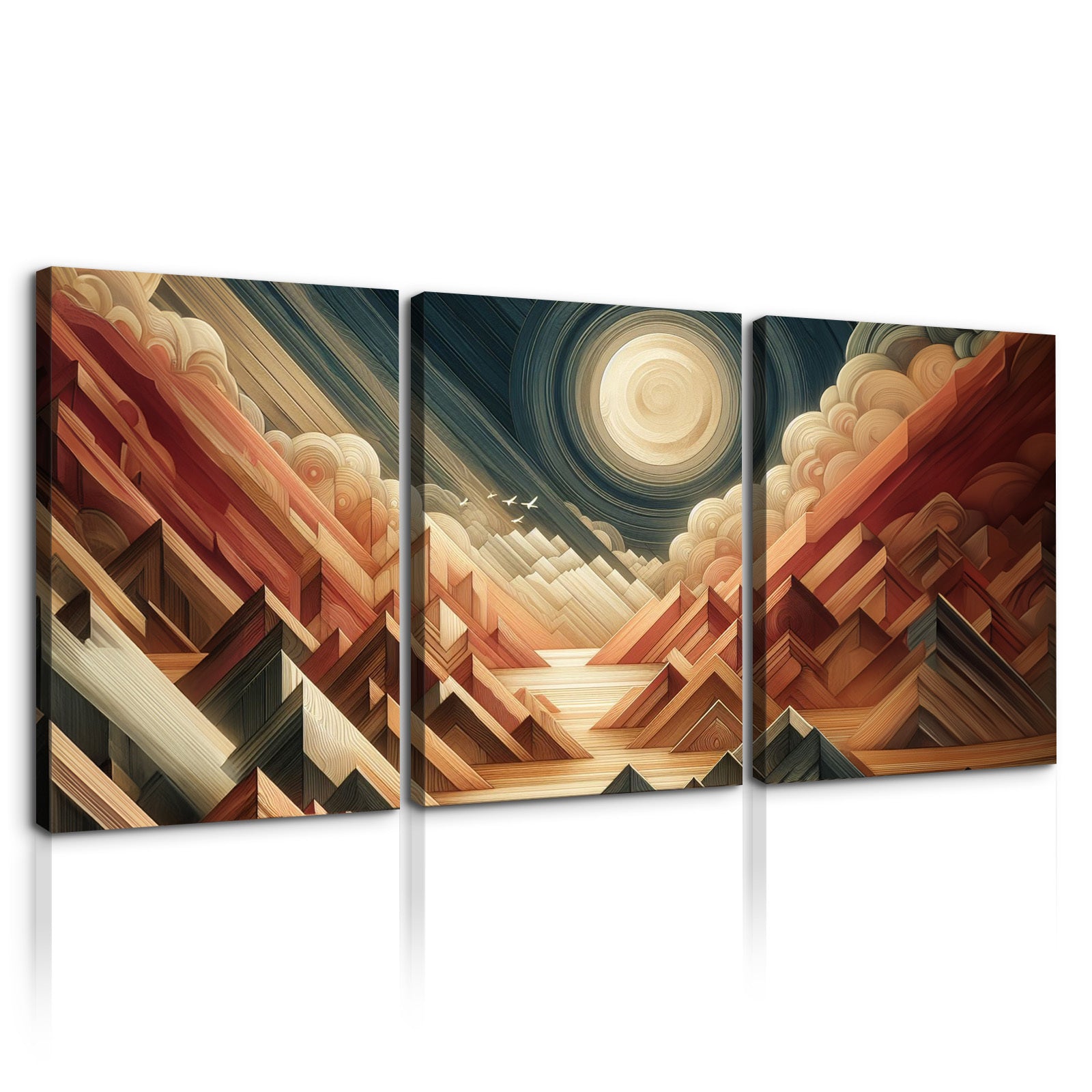 3 Panels Framed Abstract Wood Grain Boho Style Mountain & Forest Canvas Wall Art Decor,3 Pieces Mordern Canvas Decoration Painting For Office,Dining Room,Living Room, Bedroom Decor Ready To Hang Rectangle Framed Multicolor Oversized 41In Canvas Nature