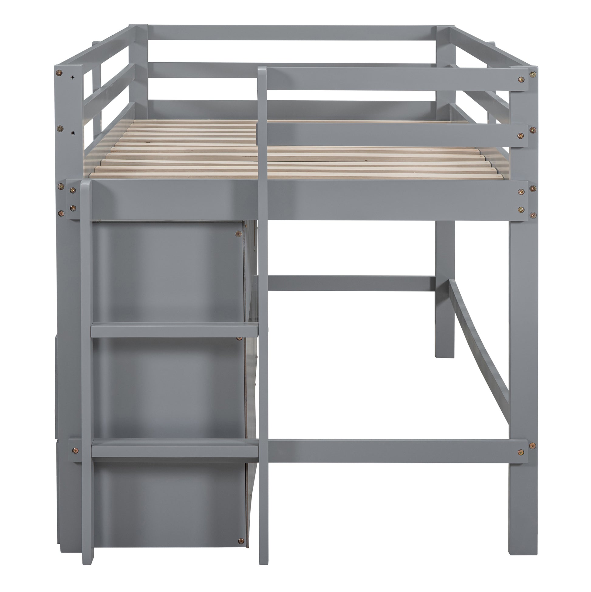 Twin Size Loft Bed With 4 Drawers, Underneath Cabinet And Shelves, Gray Gray Solid Wood Mdf