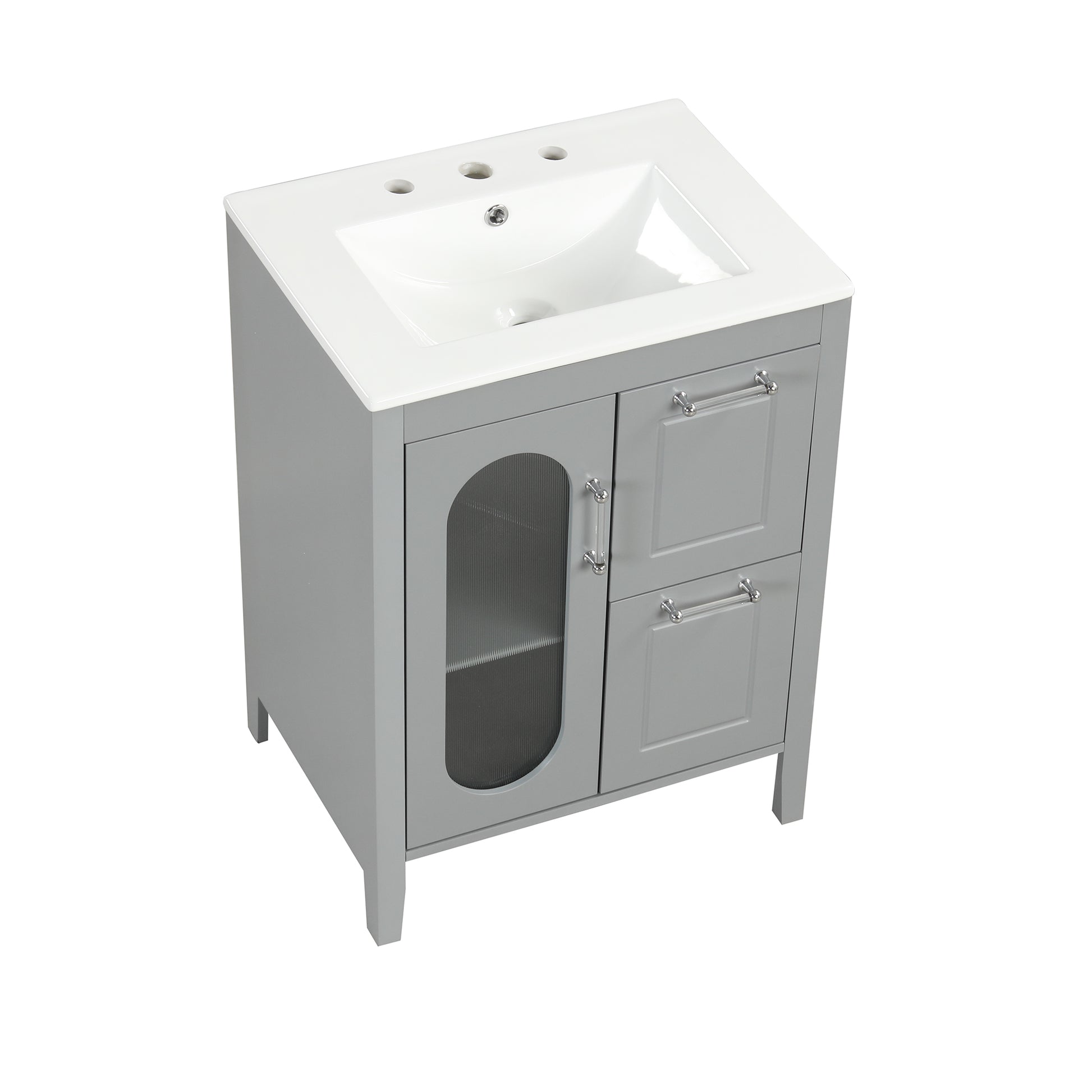 24" Bathroom Vanity With Sink, Bathroom Vanity Cabinet With Two Drawers And Door, Adjustable Shelf, Solid Wood And Mdf, Grey Grey Solid Wood Mdf