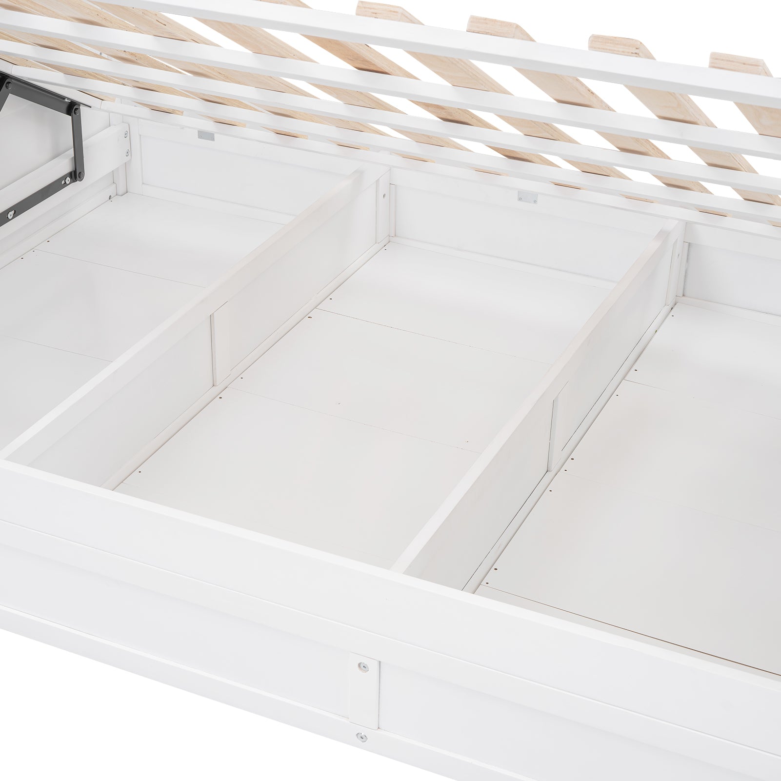 Wood Twin Over Full Bunk Bed With Hydraulic Lift Up Storage, White Box Spring Not Required White Wood Solid Wood Mdf