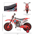 12V Kids Motorcycle Dirt Bike Electric Battery Powered Ride On Toy Off Road Street Bike With Charging Battery, Training Wheels Red Red Steel