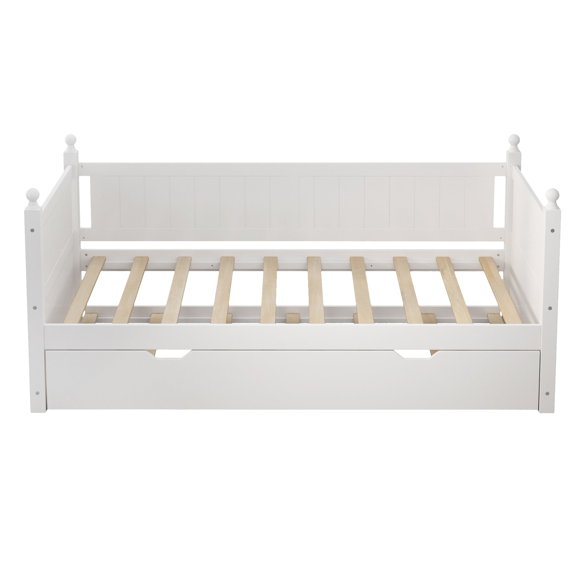 Twin Size Solid Wood Daybed With Trundle For Limited Space Kids, Teens, Adults, No Need Box Spring, White Box Spring Not Required Twin White Wood Bedroom Mid Century Modern,Modern Pine Daybeds Wood