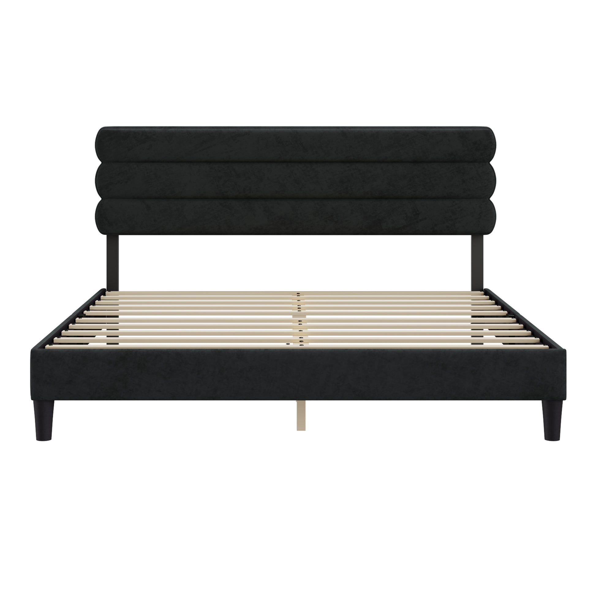 King Bed Frame With Headboard,Sturdy Platform Bed With Wooden Slats Support,No Box Spring,Mattress Foundation,Easy Assembly Dark Grey Dark Grey Wood