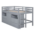 Twin Size Loft Bed With 4 Drawers, Underneath Cabinet And Shelves, Gray Gray Solid Wood Mdf