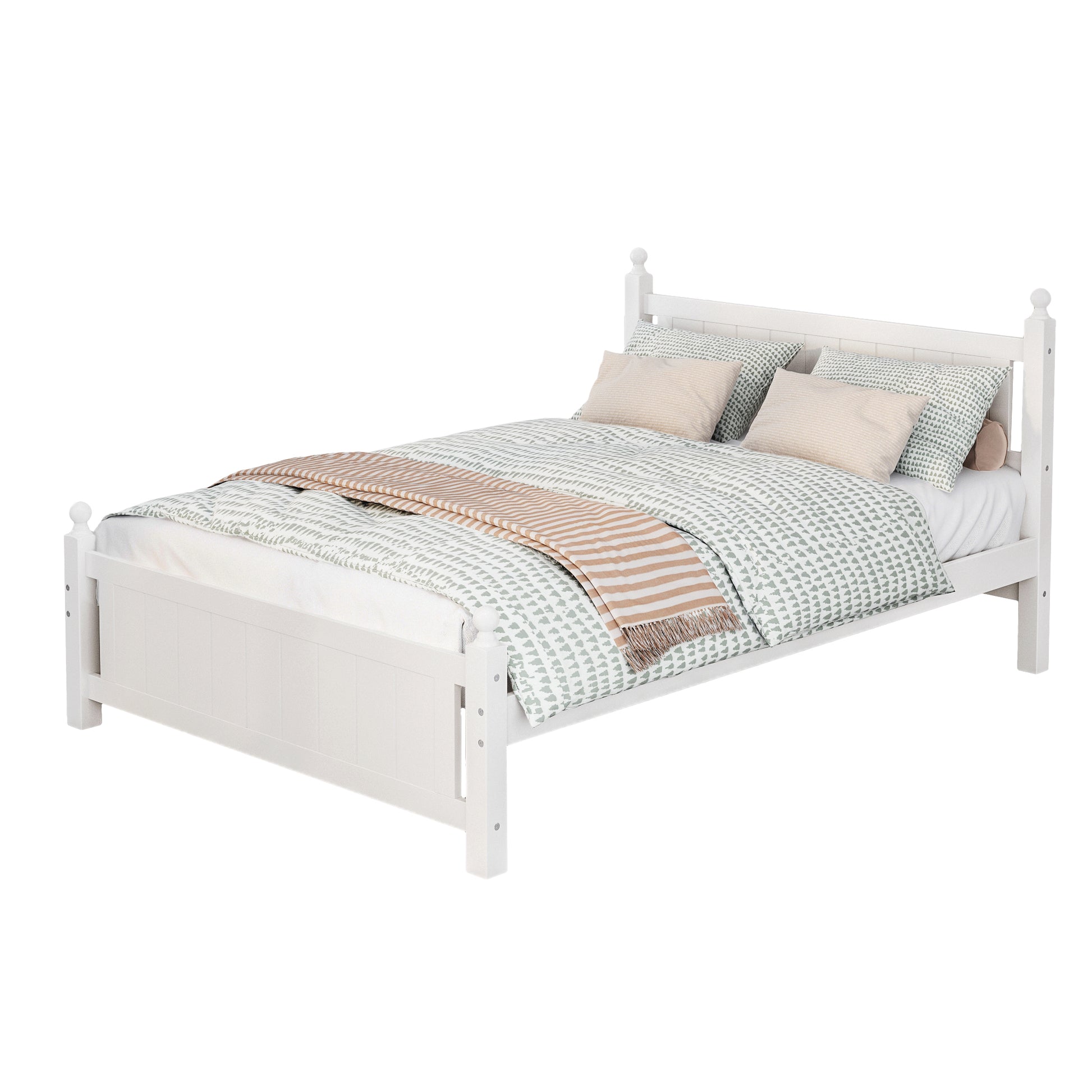 Full Size Solid Wood Platform Bed Frame For Kids, Teens, Adults, No Need Box Spring, White Box Spring Not Required Full White Wood Bedroom Mid Century Modern,Modern Pine Bed Frame Wood