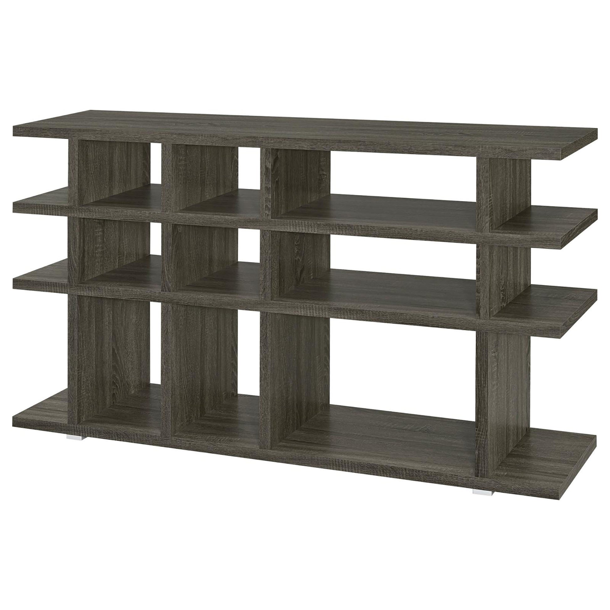 Weathered Grey 3 Tier Open Back Bookcase 3 Grey Etagere Horizontal Primary Living Space Open Back Wood Rustic Wood