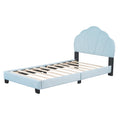 Twin Size Upholstered Velvet Platform Bed With Shell Shaped Headboard, Blue Blue Upholstered