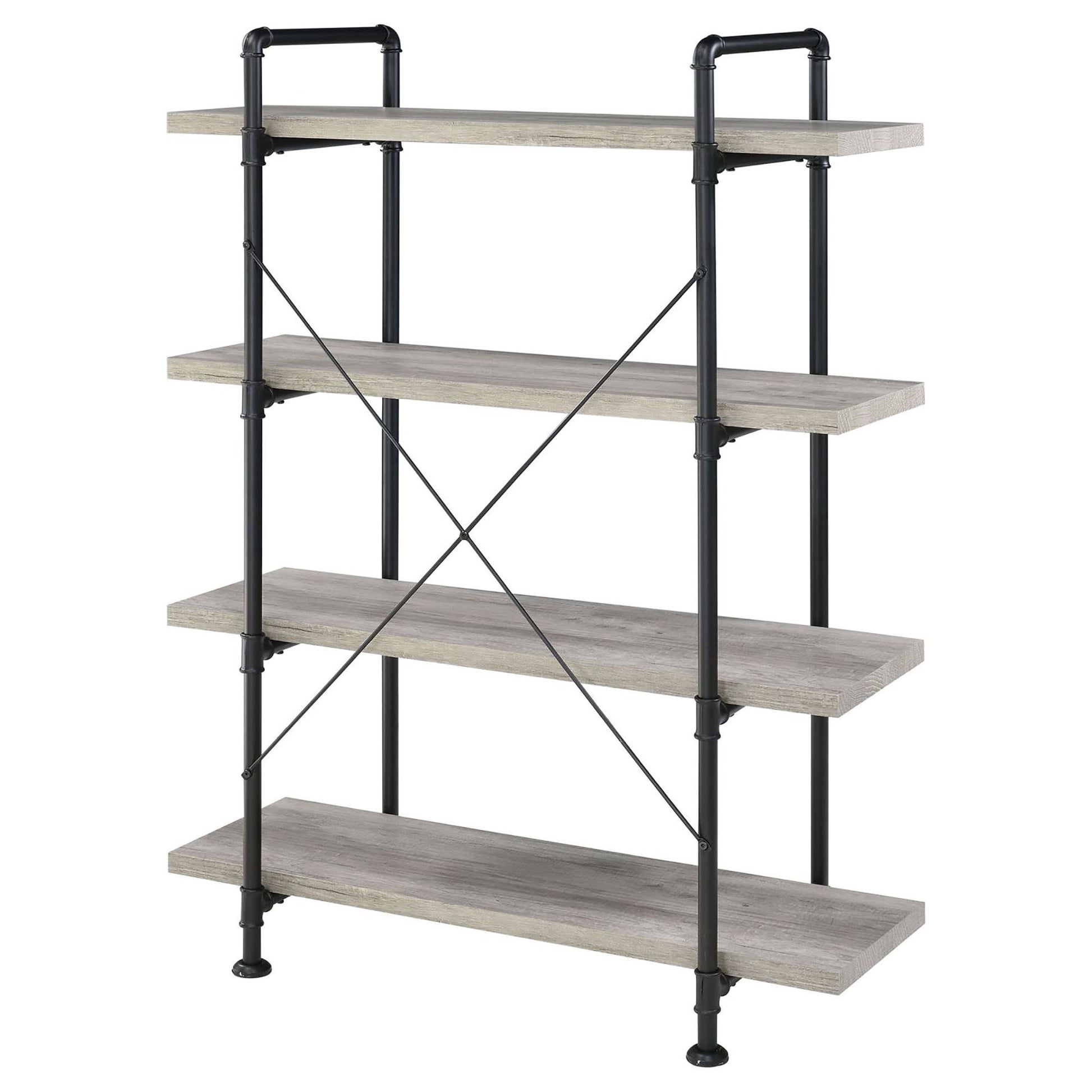 Grey Driftwood And Black 4 Shelf Bookcase 4 Grey Gray Standard Horizontal Office Open Back Wood Industrial Wood