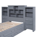 Twin Size Wood Platformbed With Vertical All In One Cabinet And 4 Drawers On Each Side, Gray Twin Gray Solid Wood Mdf