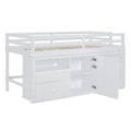 Twin Size Loft Bed With 4 Drawers, Underneath Cabinet And Shelves, White White Solid Wood Mdf