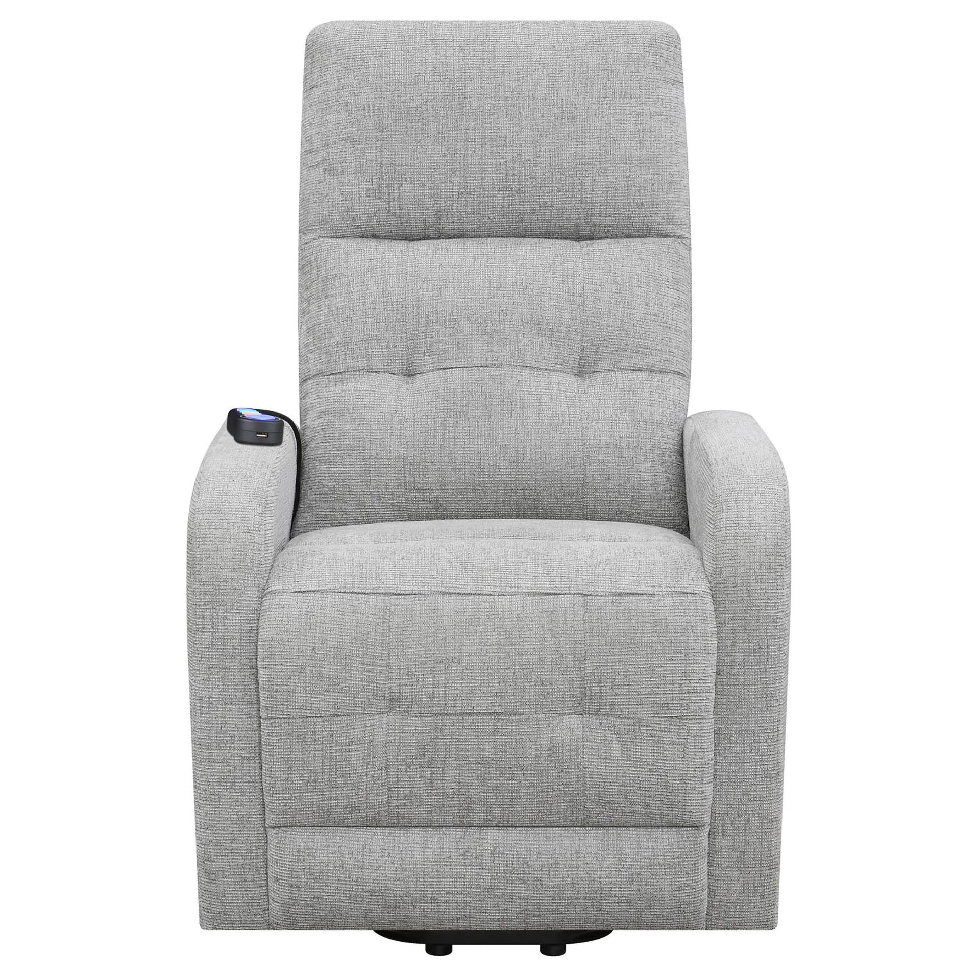 Grey Tufted Power Lift Recliner Grey Chenille Power Remote Wood Primary Living Space Tufted Back Contemporary,Modern Recessed Arms Foam Upholstered