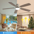 Modern 52 Inch Led With 110V 6 Speed Wind 5 Blades Remote Control Reversible Dc Motor With Light Nickel Mdf