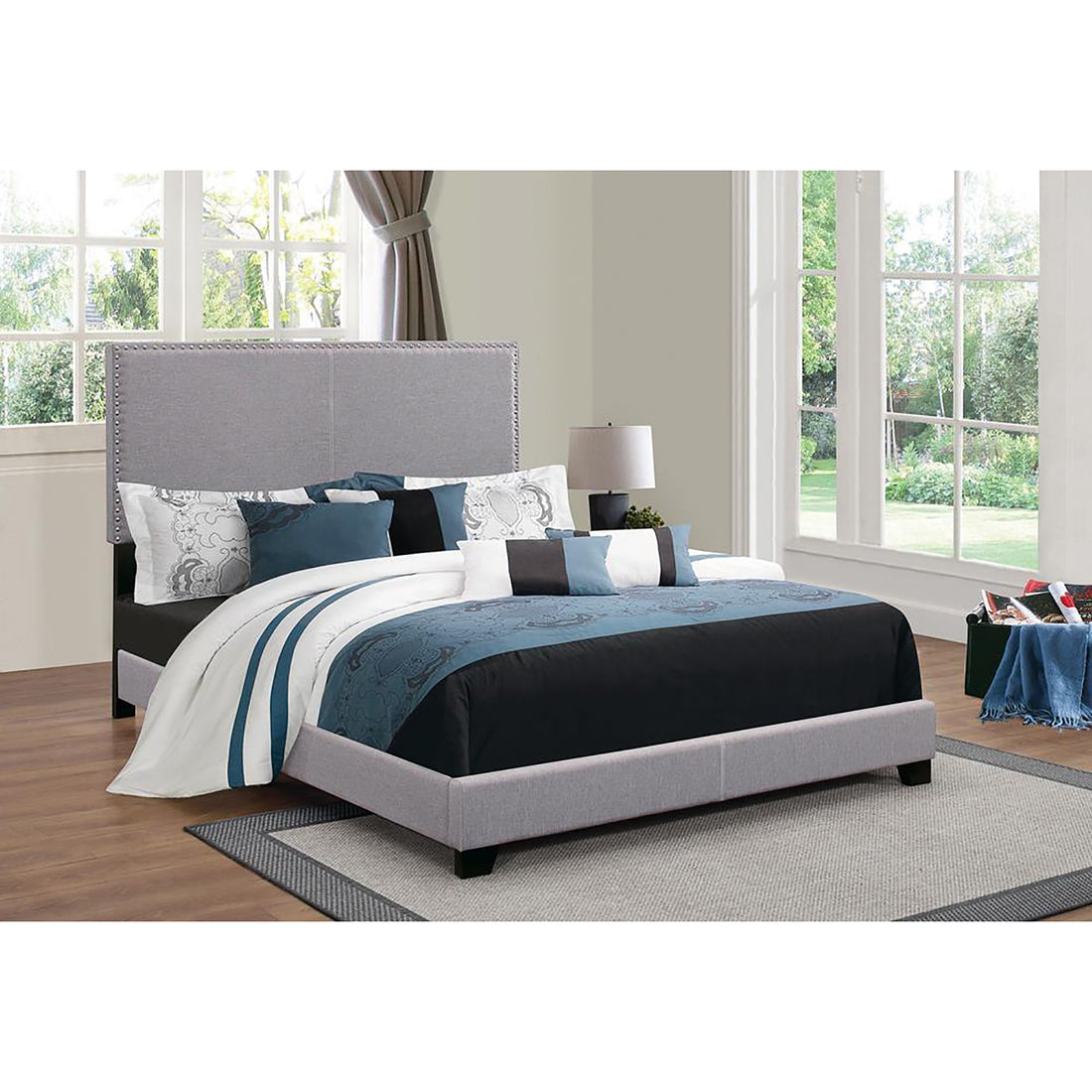 Grey Twin Bed With Trim Box Spring Required Twin Grey Wood Bedroom Transitional Panel Foam Upholstered