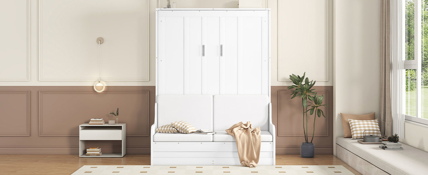 Queen Size Murphy Bed Wall Bed With Cushion,White Queen White Mdf Lvl