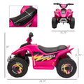 6V Kids Atv 4 Wheeler Ride On Car, Electric Motorized Quad Battery Powered Vehicle With Forward Reverse Switch For 18 36 Months Old Toddlers, Pink Pink Steel