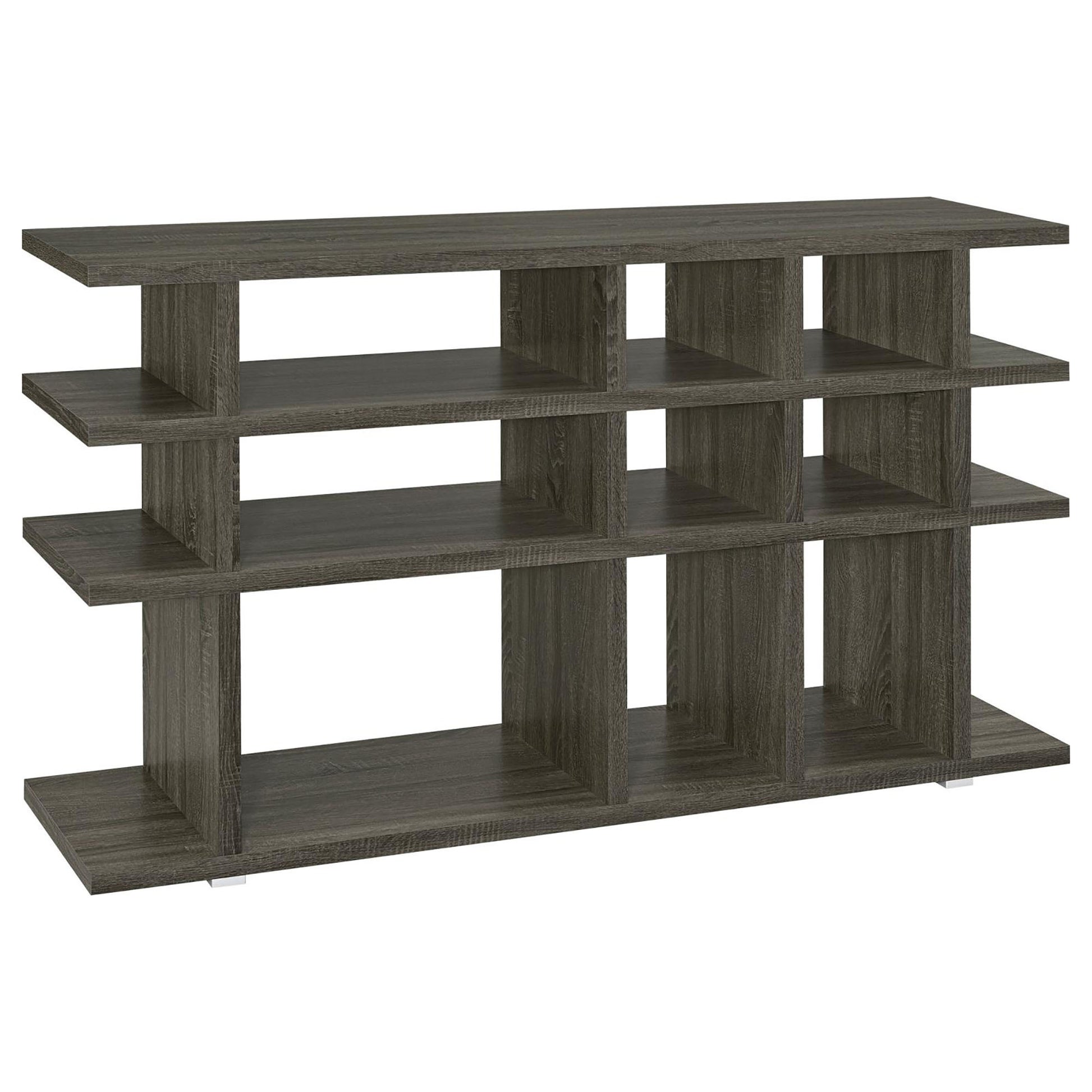 Weathered Grey 3 Tier Open Back Bookcase 3 Grey Etagere Horizontal Primary Living Space Open Back Wood Rustic Wood