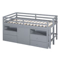 Twin Size Loft Bed With 4 Drawers, Underneath Cabinet And Shelves, Gray Gray Solid Wood Mdf